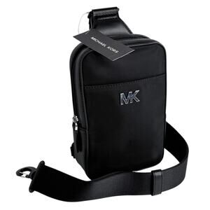 Michael Kors Everett Sling Flight Crossbody Bag Black Handbag Mens Womens 8" New